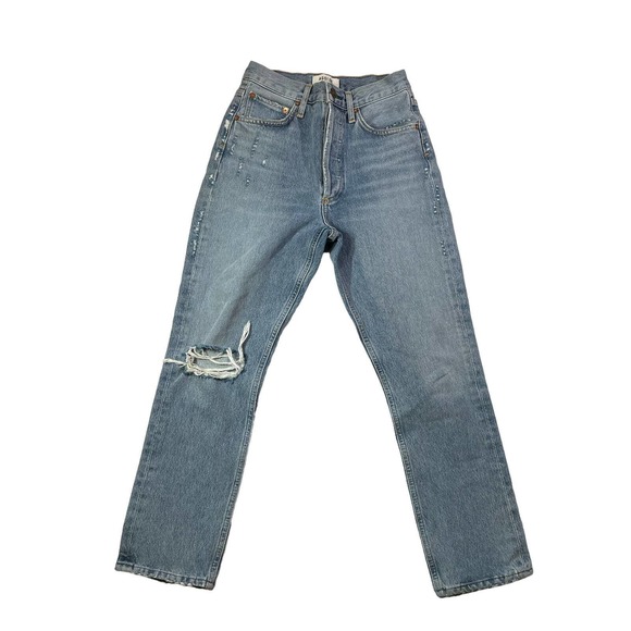 Agolde Riley High Rise Striaght Crop Distressed Ankle Jeans Endeavor Size‎ 23 - Picture 1 of 11